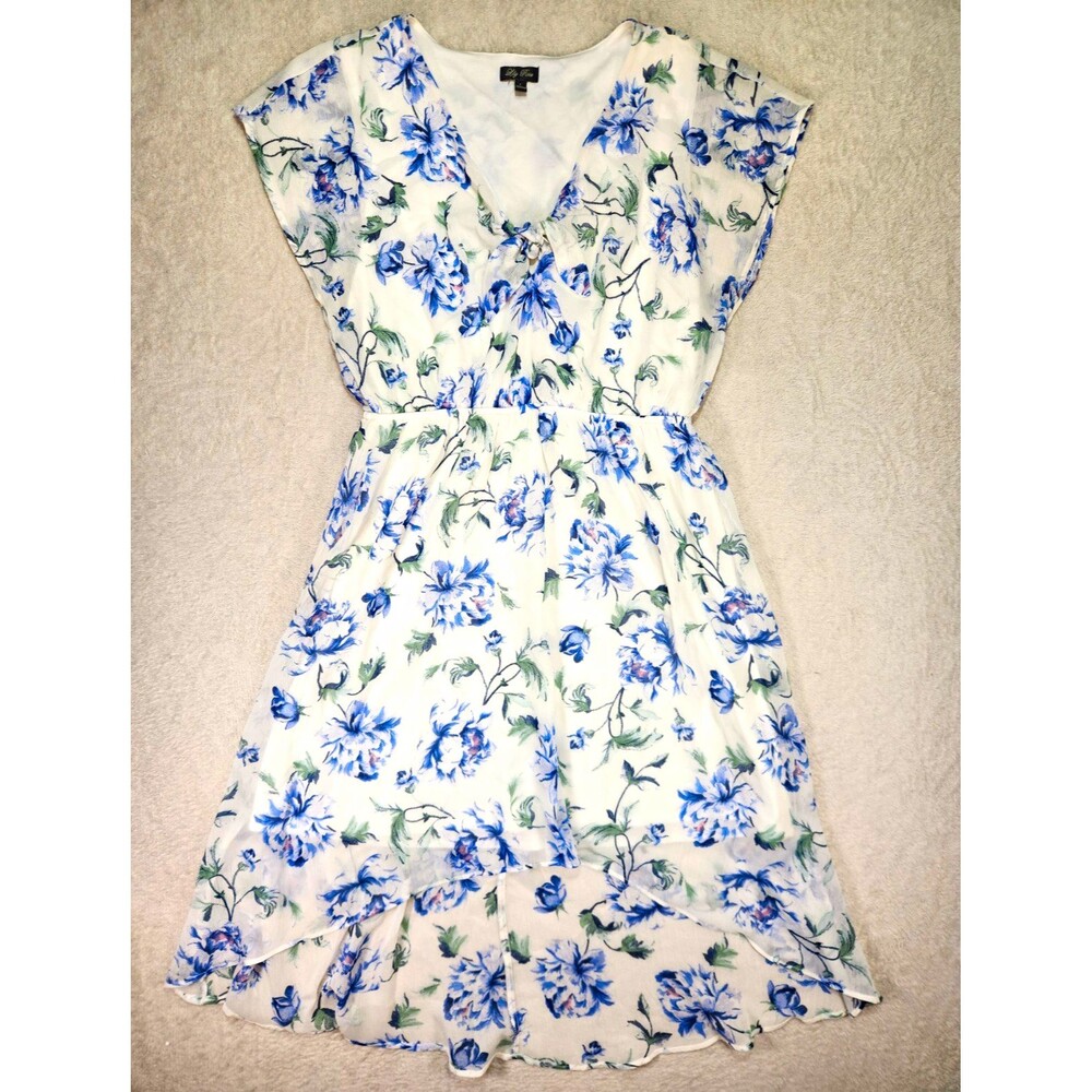 Lily Rose Women's Size L Fit & Flare Midi Dress Chiffon Lined Front Tie V Neck